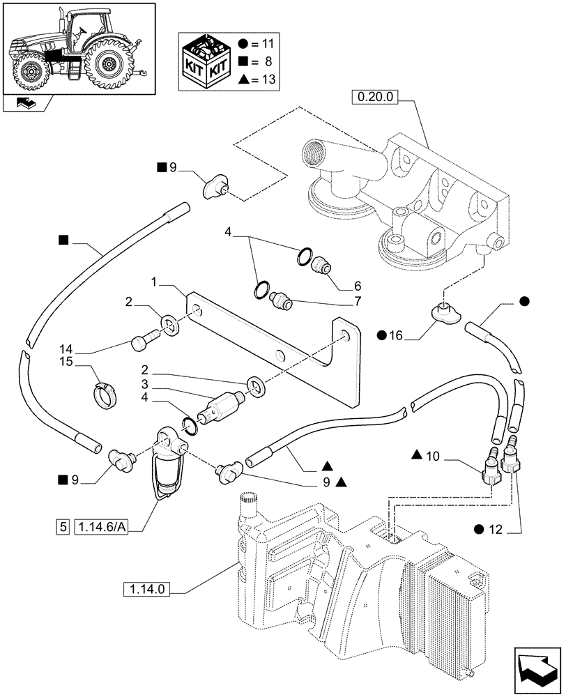 Схема запчастей Case IH PUMA 210 - (1.14.6[01A]) - FUEL LINES - D7115 (02) - ENGINE EQUIPMENT