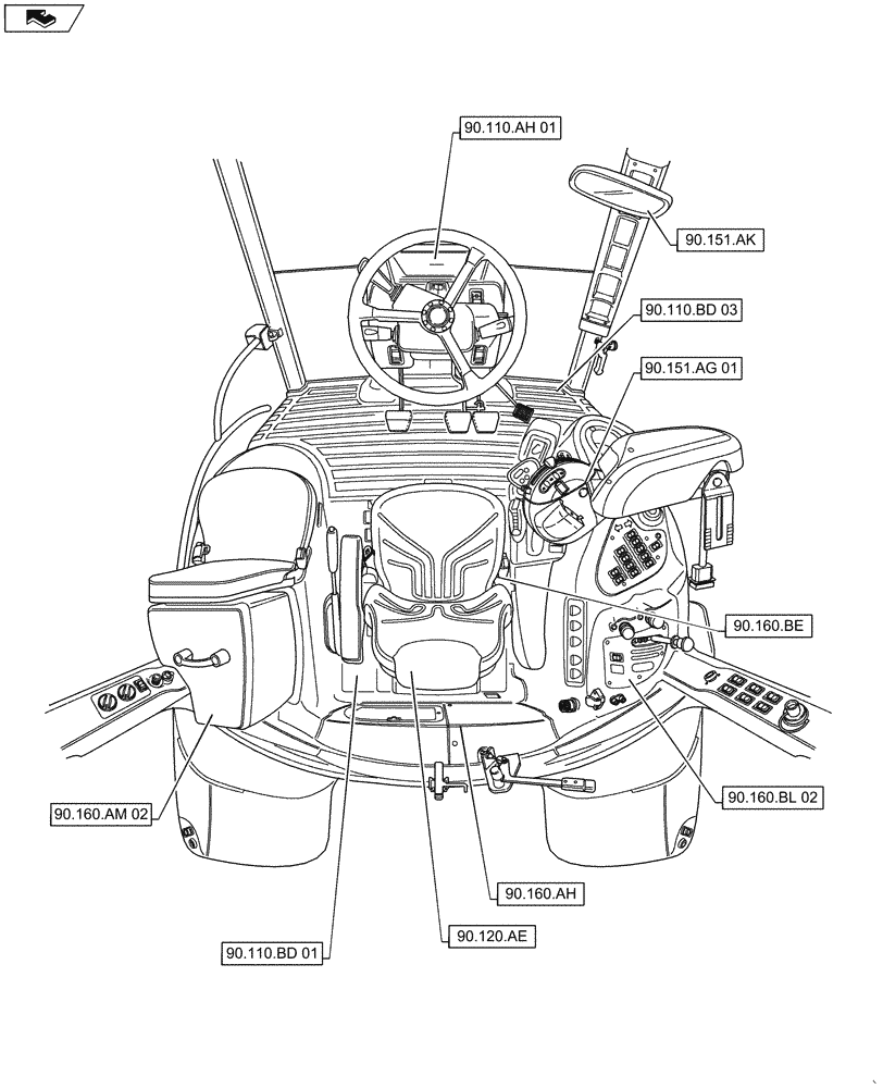 Схема запчастей Case IH MAXXUM 140 - (00.000.90[03]) - PICTORIAL INDEX - PLATFORM, CAB, BODYWORK AND DECALS (00) - GENERAL & PICTORIAL INDEX