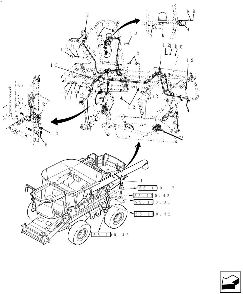 Схема запчастей Case IH 9120 - (55.100.30) - WIRE HARNESS, STRAWHOOD - REAR (55) - ELECTRICAL SYSTEMS