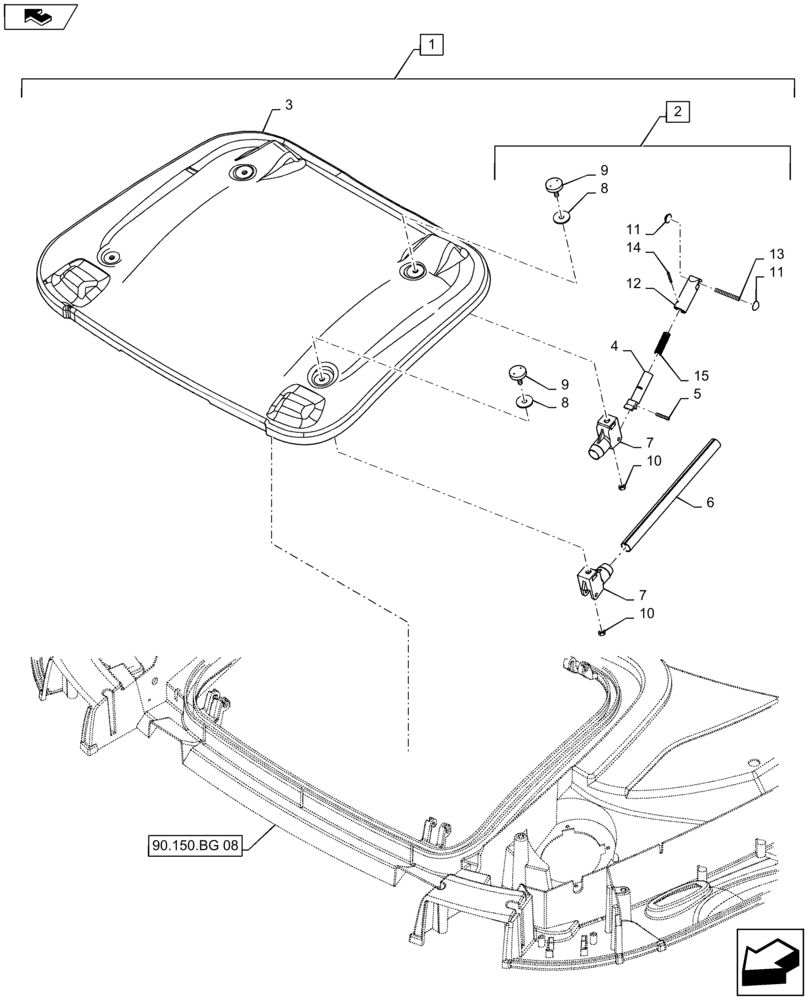 Схема запчастей Case IH MAXXUM 115 - (90.150.BC[01]) - ISO ROOF WITH HIGH PROFILE WITH HIGH VISIBILITY PANEL - HATCH (90) - PLATFORM, CAB, BODYWORK AND DECALS