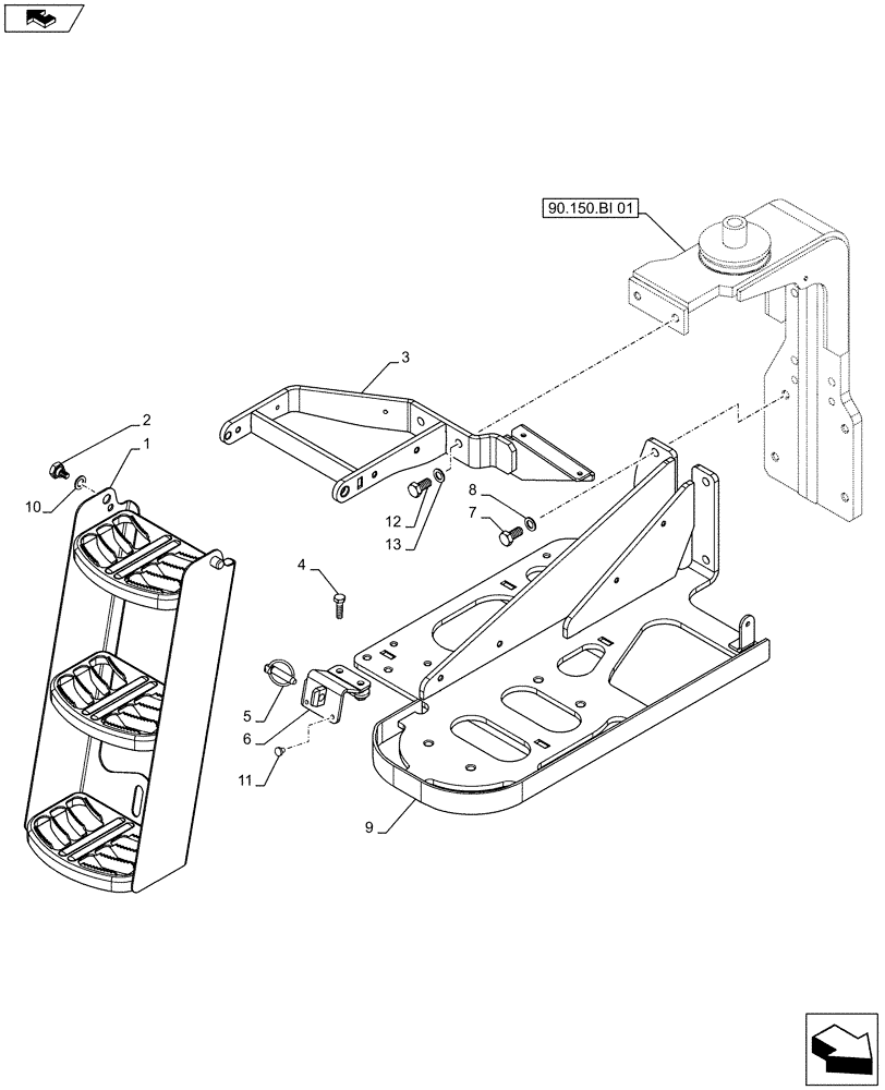 Схема запчастей Case IH MAXXUM 140 - (90.118.BX[01]) - STEPS - RIGHT SIDE (90) - PLATFORM, CAB, BODYWORK AND DECALS