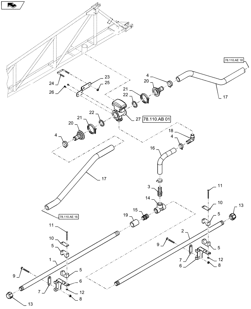 Схема запчастей Case IH 2240 - (78.110.AE[17]) - BOOM PLUMBING, LH, INNER, 20" NOZZLE SPACING, 5 SECTION, 90 (78) - SPRAYING