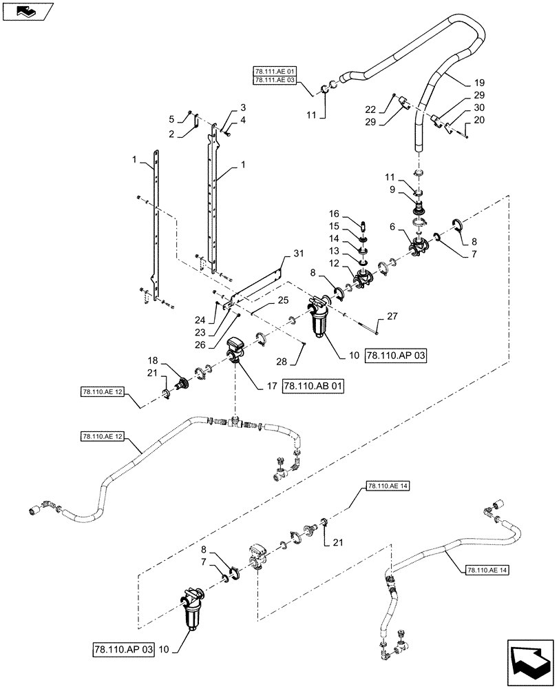 Схема запчастей Case IH 2240 - (78.110.AE[13]) - BOOM PLUMBING, CENTER, 20" NOZZLE SPACING, 6 SECTION, 80 (78) - SPRAYING