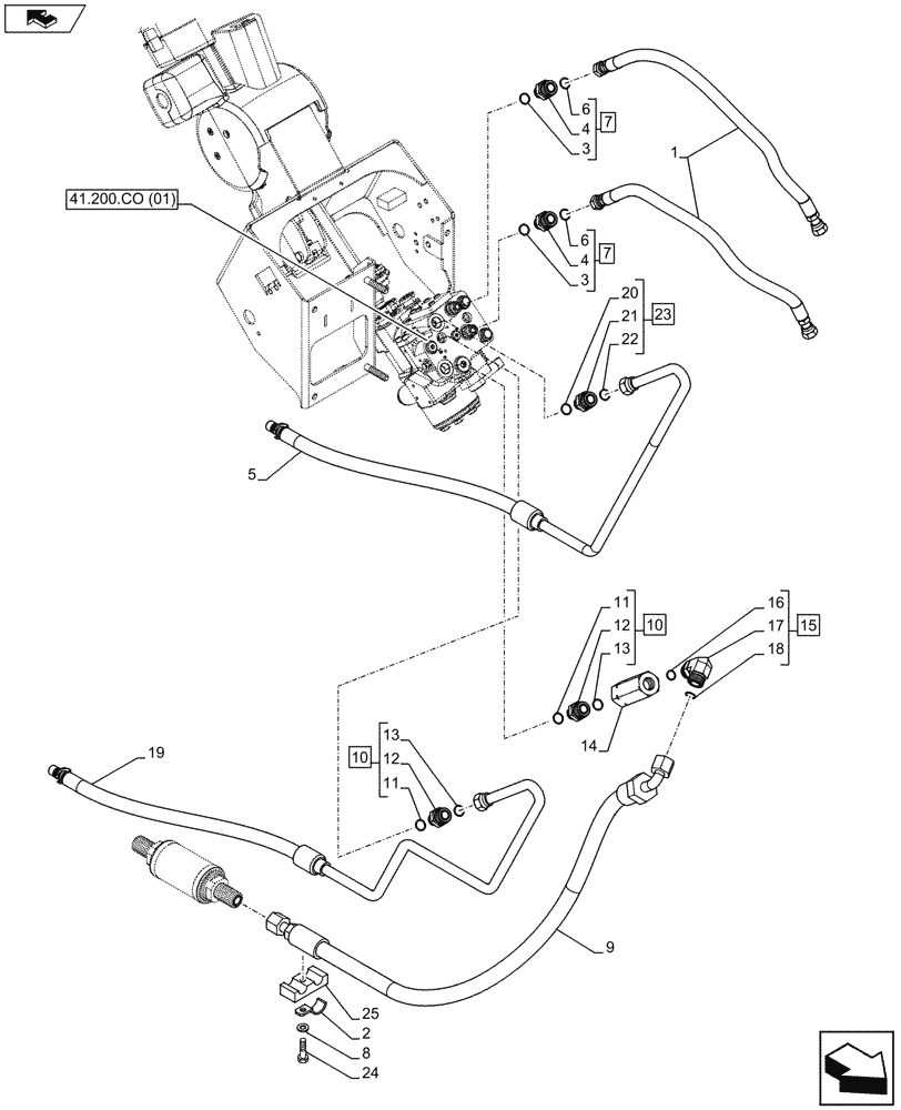 Схема запчастей Case IH MAXXUM 110 - (41.200.AE) - VAR - 331658, 331659, 338928, 391658 - FAST STEERING WITH 113L/MIN CCLS PUMP, MOTOR PIPES (41) - STEERING