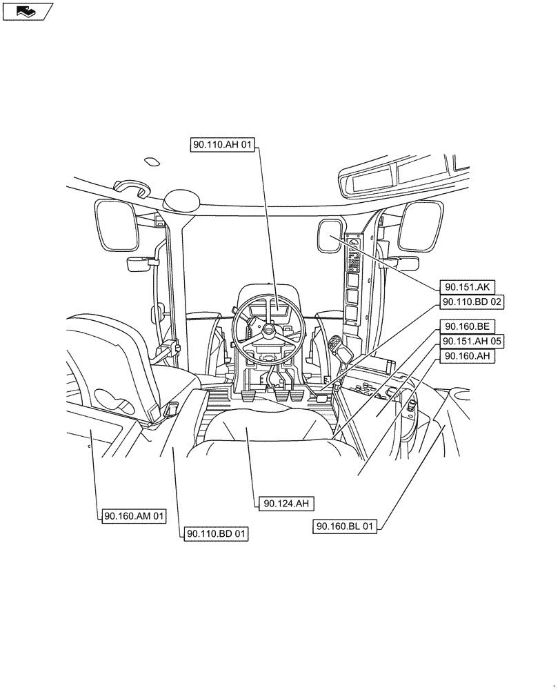 Схема запчастей Case IH MAXXUM 115 - (90.000.00[03]) - SECTION INDEX - PLATFORM, CAB, BODYWORK AND DECALS (90) - PLATFORM, CAB, BODYWORK AND DECALS
