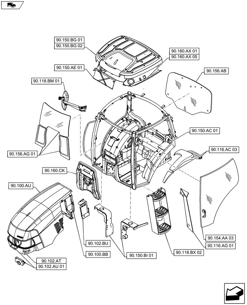 Схема запчастей Case IH MAXXUM 115 - (90.000.00[02]) - SECTION INDEX - PLATFORM, CAB, BODYWORK AND DECALS (90) - PLATFORM, CAB, BODYWORK AND DECALS