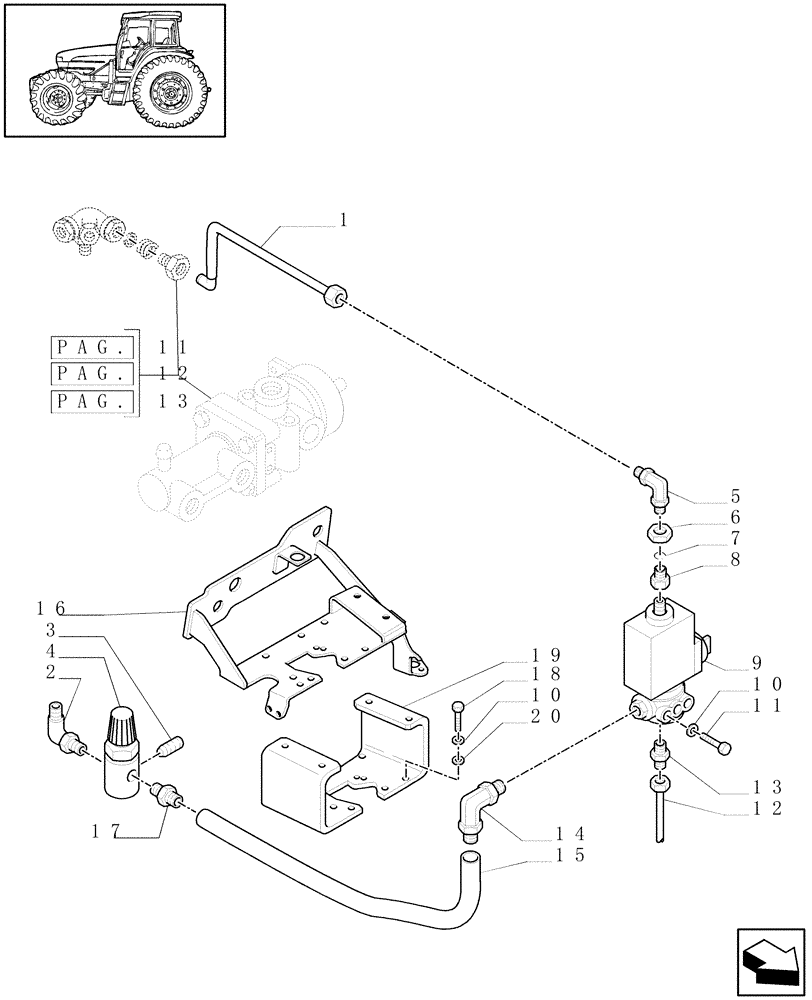 Схема запчастей Case IH MXU110 - (1.68.6[10]) - (VAR.178-380-380/1-385-385/1-385/2) TRAILER AIR BRAKE - VALVE AND SHIELDS - C5287 (05) - REAR AXLE