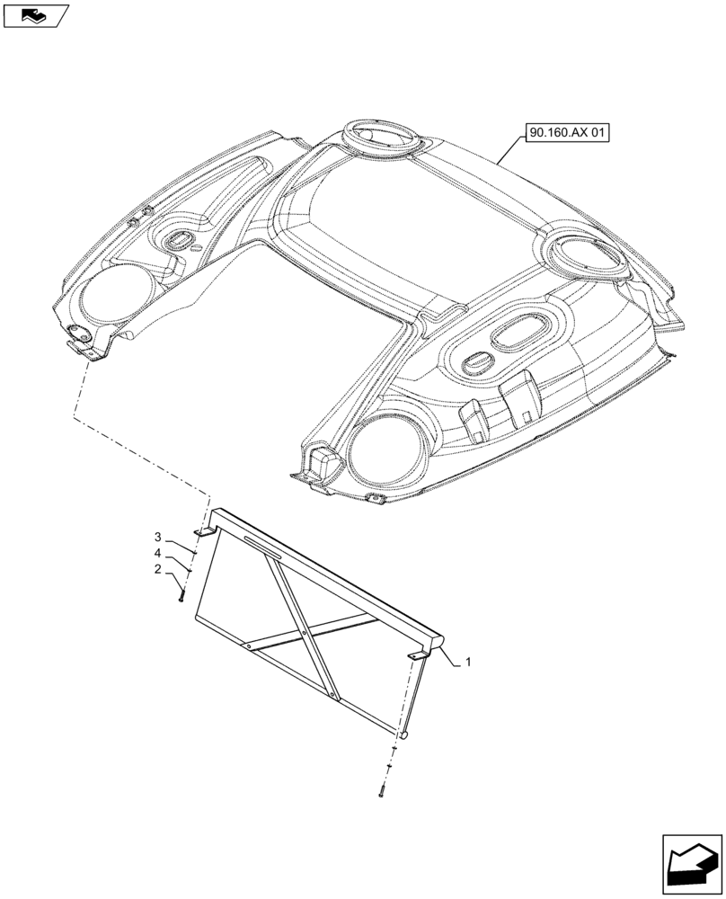 Схема запчастей Case IH MAXXUM 110 - (90.151.AE[01]) - VAR - 330827, 331827, 743710 + STD - SUN CURTAIN FOR ROOF WITH HIGH PROFILE (90) - PLATFORM, CAB, BODYWORK AND DECALS