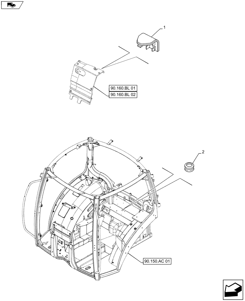 Схема запчастей Case IH MAXXUM 125 - (90.160.AH) - VAR - 330934, 330937, 330940, 330942, 331954, 332954 + STD - TOOLING CONNECTION UNIT - PROTECTION (90) - PLATFORM, CAB, BODYWORK AND DECALS