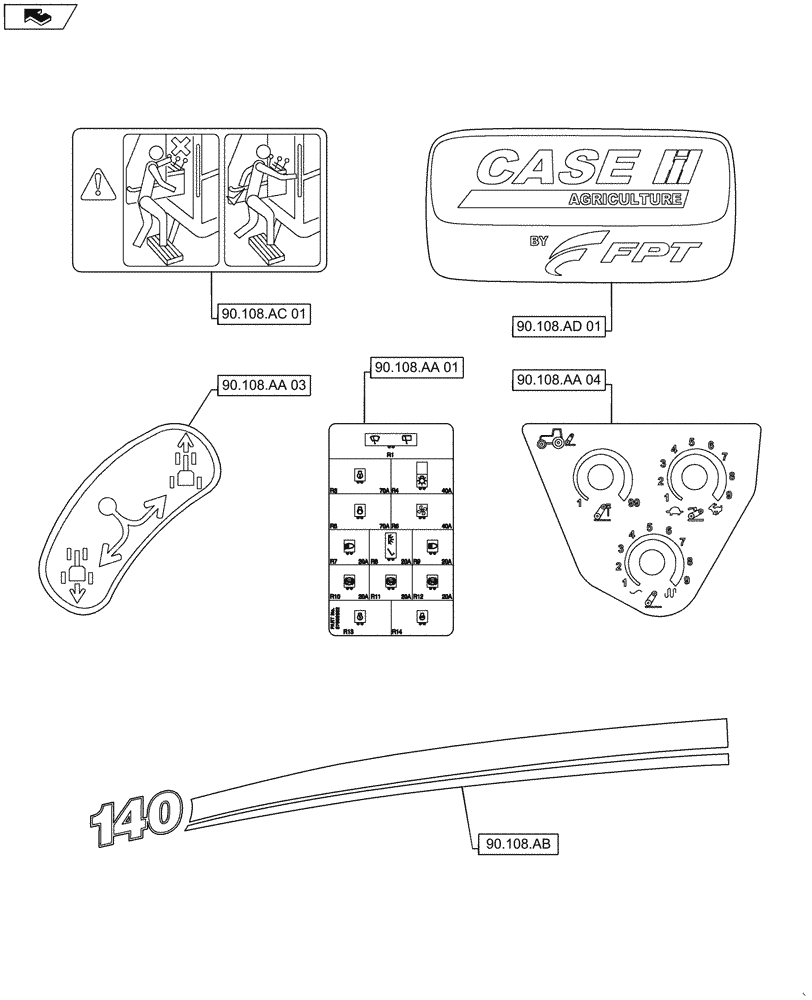 Схема запчастей Case IH MAXXUM 115 - (90.000.00[04]) - SECTION INDEX - PLATFORM, CAB, BODYWORK AND DECALS (90) - PLATFORM, CAB, BODYWORK AND DECALS