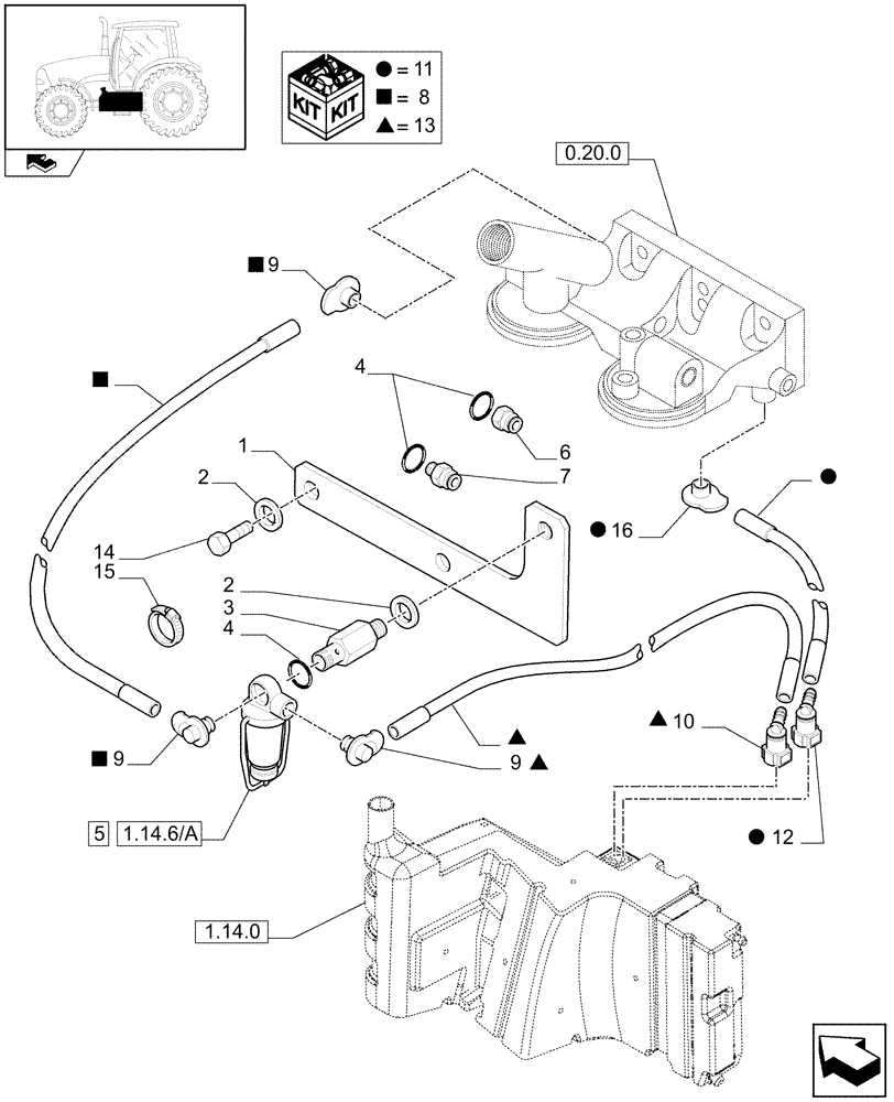 Схема запчастей Case IH PUMA 180 - (1.14.6[01A]) - FUEL LINES - D7115 (02) - ENGINE EQUIPMENT