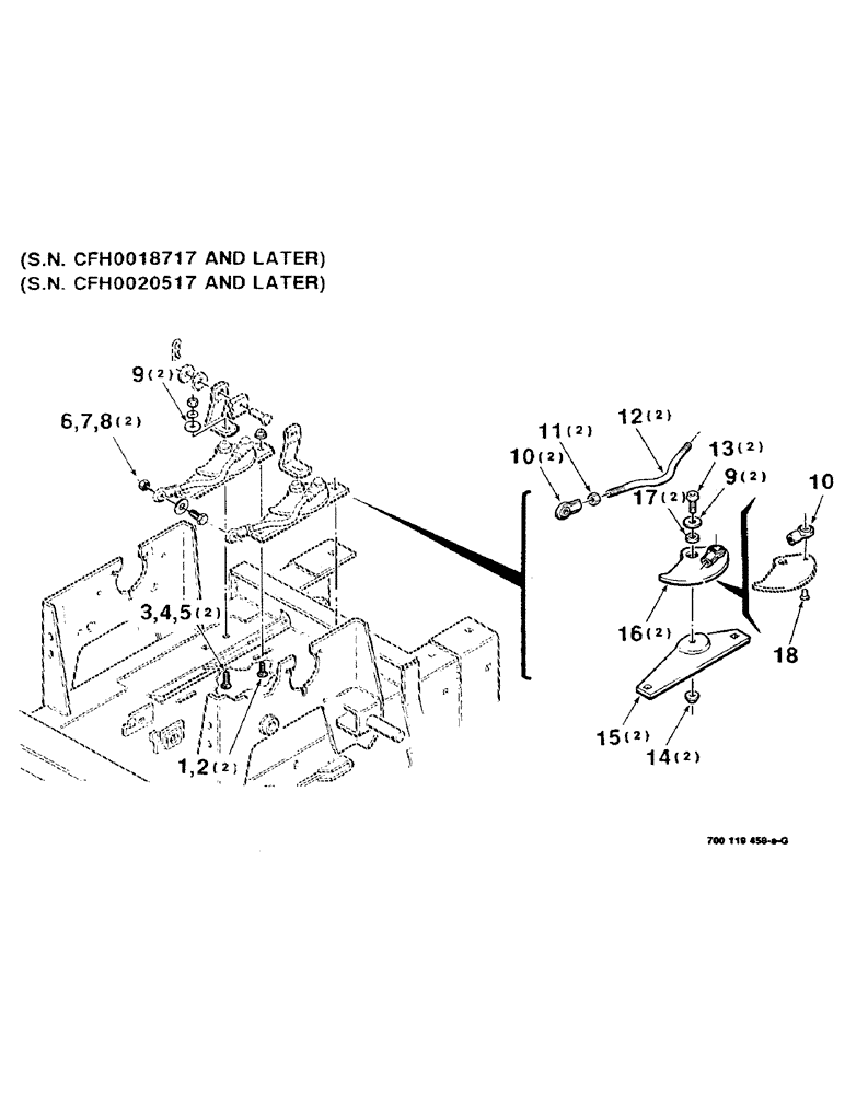 Схема запчастей Case IH 8520 - (6-14) - FINGER (TWINE) GUIDE ASSEMBLY, (S.N. CFH0018717 AND LATER), (S.N. CFH0020517 AND LATER) (14) - BALE CHAMBER