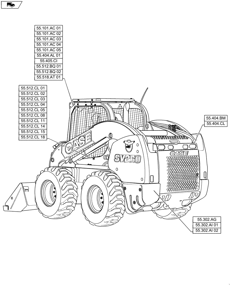 Схема запчастей Case IH SV250 - (55.000.00) - PICTORIAL INDEX - ELECTRICAL SYSTEMS (55) - ELECTRICAL SYSTEMS