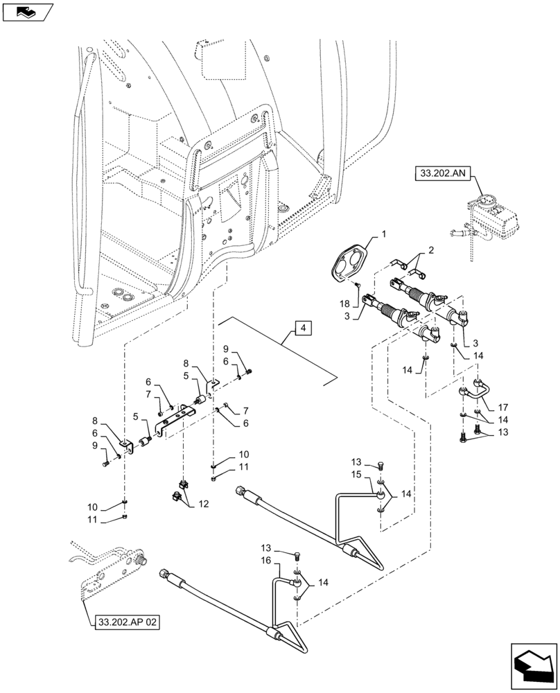 Схема запчастей Case IH MAXXUM 120 - (33.202.AR[01]) - VAR - 330658, 331658, 331659 + STD - BRAKE MASTER CYLINDERS AND PIPES (33) - BRAKES & CONTROLS