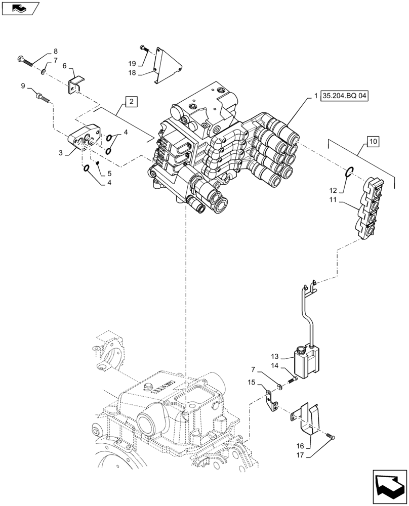 Схема запчастей Case IH MAXXUM 110 - (35.204.BQ[03]) - VAR - 331856, 743686 - 3 ELECTROHYDRAULIC REAR REMOTE CONTROL VALVES WITH "POWER BEYOND" WITH PUMP 113 L/MIN CCLS - DISTRIBUTOR, COVER AND OIL COLLECTOR (35) - HYDRAULIC SYSTEMS