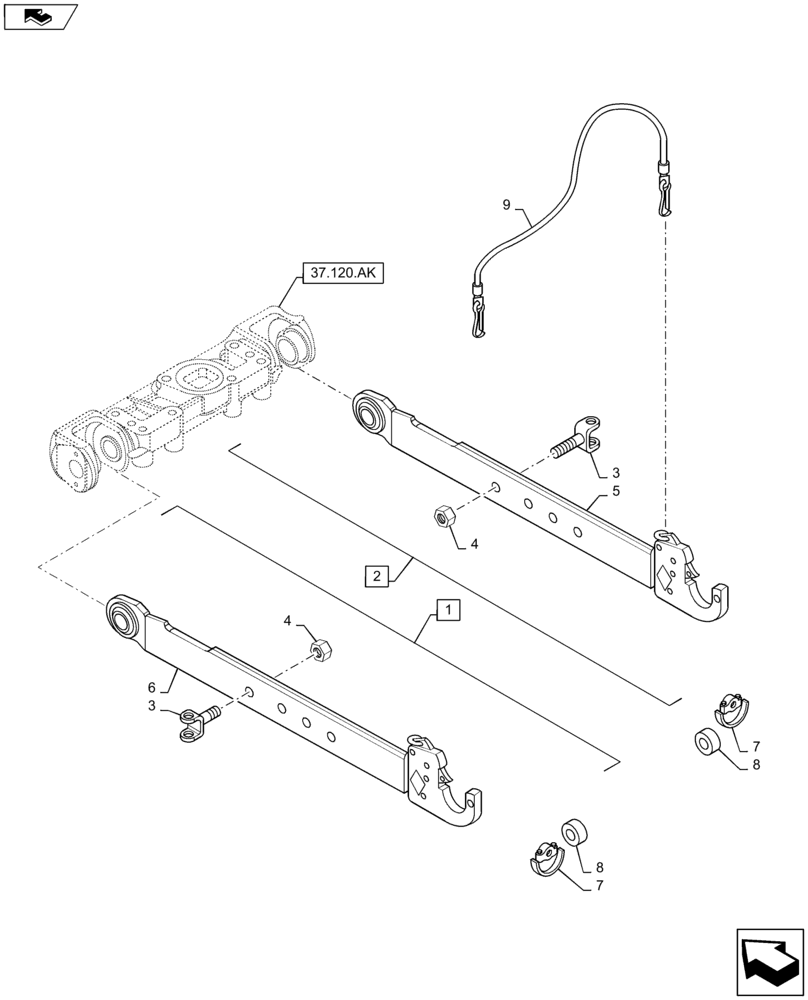 Схема запчастей Case IH MAXXUM 115 - (37.120.AO[01]) - VAR - 330921, 331921, 743696 - TOOLING CONNECTION UNIT - LOWER ARMS (37) - HITCHES, DRAWBARS & IMPLEMENT COUPLINGS