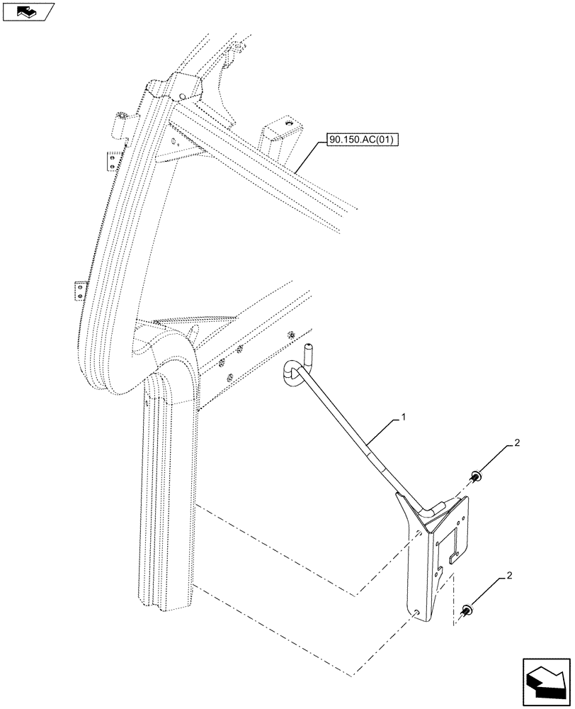 Схема запчастей Case IH MAXXUM 120 - (90.150.AC[02]) - VAR - 743795, 330649, 330650 - BRACKET REAR ISOBUS HARNESS (90) - PLATFORM, CAB, BODYWORK AND DECALS