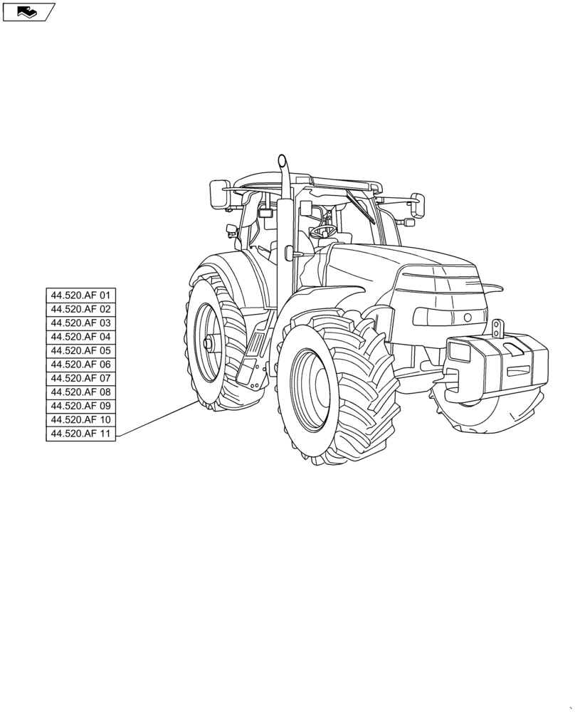 Схема запчастей Case IH MAXXUM 120 - (44.000.00[02]) - SECTION INDEX - WHEELS - REAR (44) - WHEELS