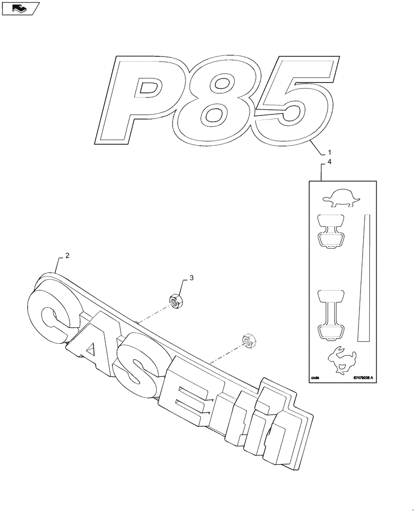 Схема запчастей Case IH P85 - (90.108.01[02]) - DECALS - P85 (90) - PLATFORM, CAB, BODYWORK AND DECALS