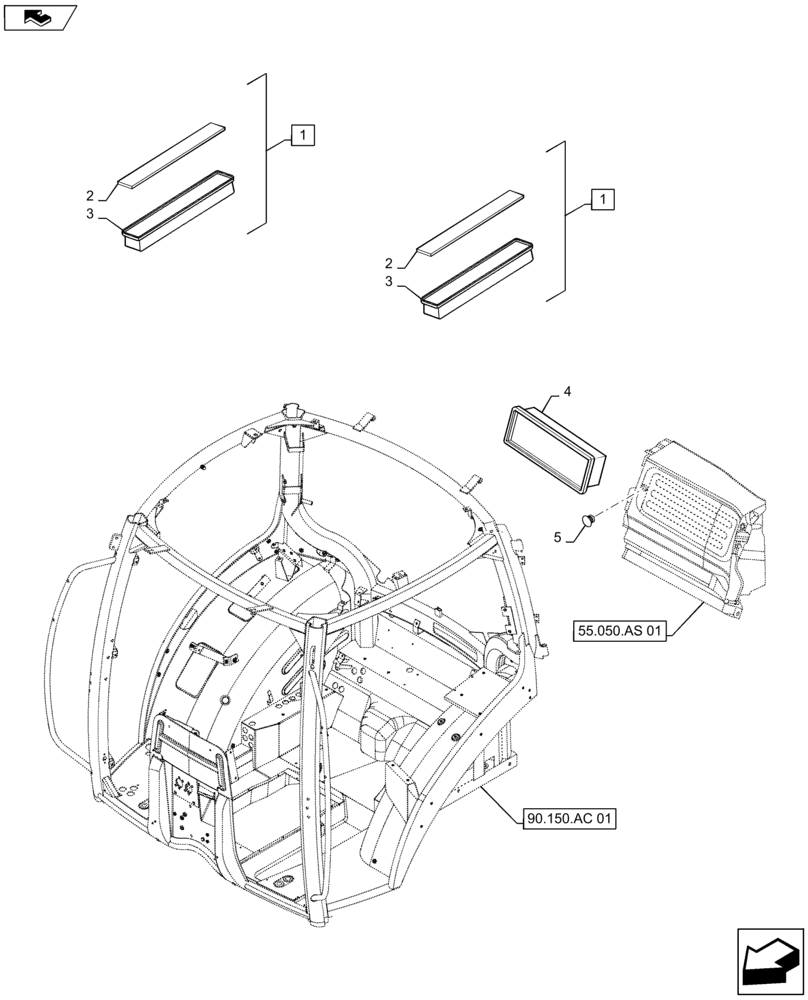 Схема запчастей Case IH MAXXUM 115 - (50.104.AQ) - VAR - 330515, 743816, 330520 - STD, HEATING/AIR CONDITIONING - FILTERS (50) - CAB CLIMATE CONTROL