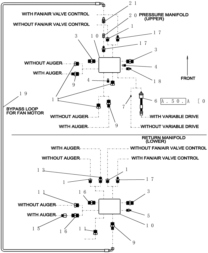 Схема запчастей Case IH ADX3360 - (A.10.A[06]) - HYDRAULICS - MANIFOLDS (1ST AND 2ND SERIAL NO. RANGE) A - Distribution Systems