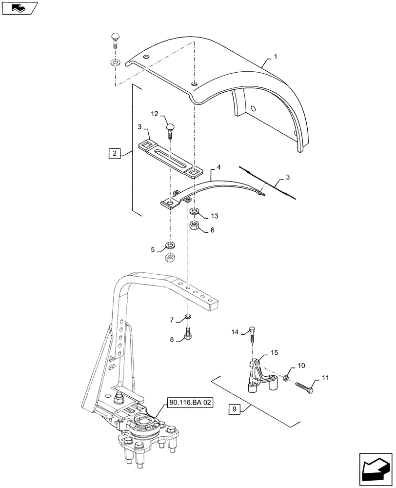 Схема запчастей Case IH MAXXUM 140 - (90.116.AC[01]) - VAR - 333884, 334884, 335884 - DYNAMIC FRONT FENDERS - FENDERS AND BRACKETS (90) - PLATFORM, CAB, BODYWORK AND DECALS