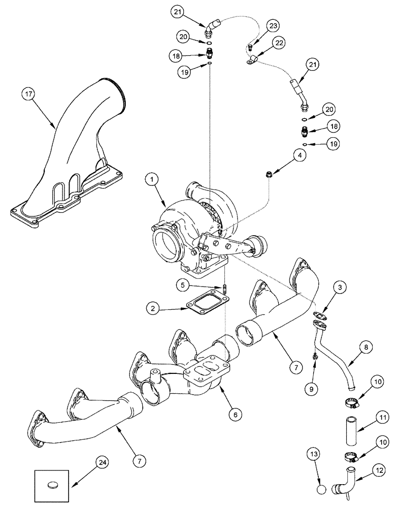 Схема запчастей Case IH FLX3010 - (02-038) - TURBOCHARGER SYSTEM, FLX 3510 (01) - ENGINE