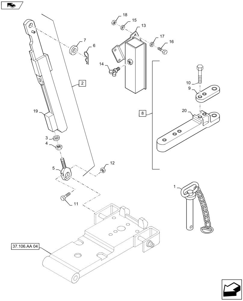 Схема запчастей Case IH MAXXUM 120 - (37.106.AA[05]) - VAR - 331943 - AUTOMATIC PICK UP HITCH WITH SWINGING DRAWBAR -TIE ROD (37) - HITCHES, DRAWBARS & IMPLEMENT COUPLINGS