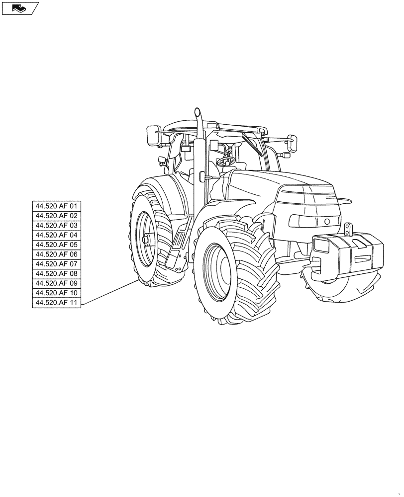 Схема запчастей Case IH MAXXUM 140 - (00.000.44[02]) - PICTORIAL INDEX - WHEELS - REAR (00) - GENERAL & PICTORIAL INDEX