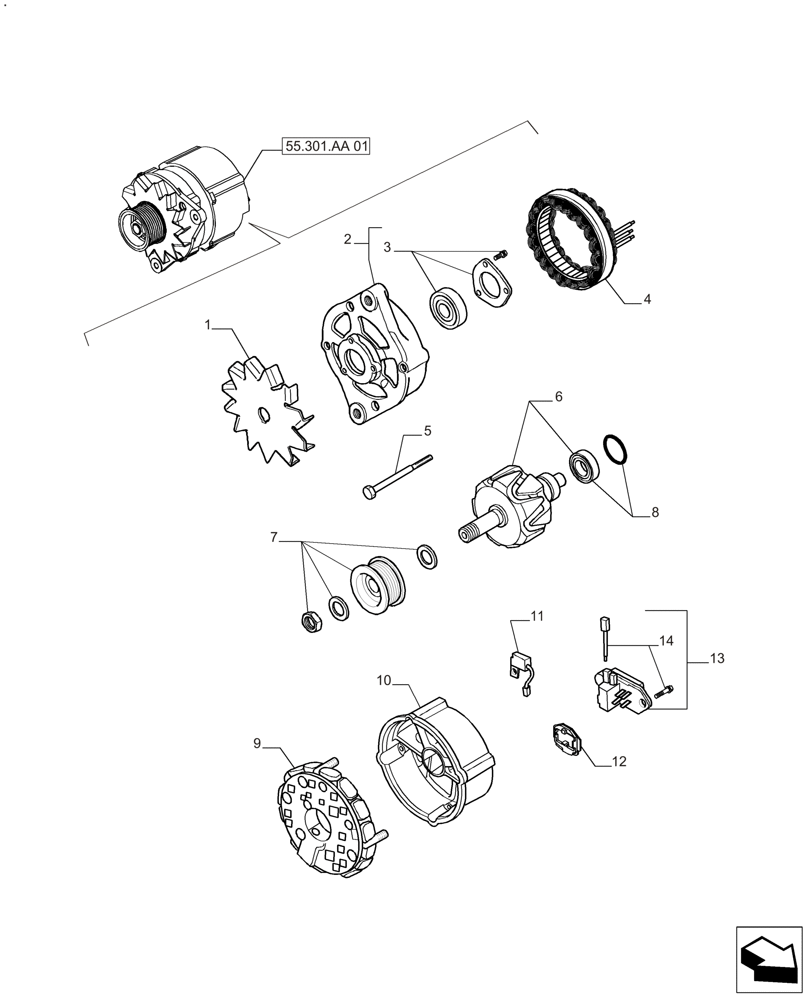 Схема запчастей Case IH FARMALL 125A - (55.301.AA[03]) - ALTERNATOR ASSY - 120 AMP (55) - ELECTRICAL SYSTEMS