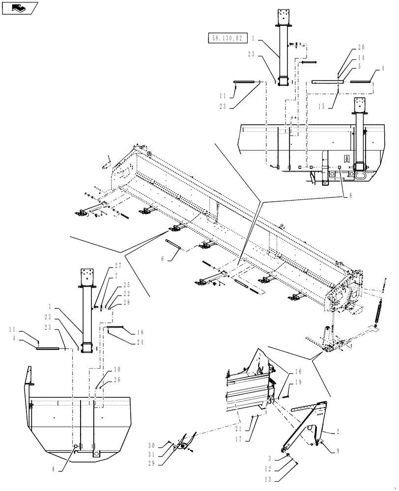 Схема запчастей Case IH 3020-35 - (58.130.01[02]) - FLOOR SUPPORT (58) - ATTACHMENTS/HEADERS