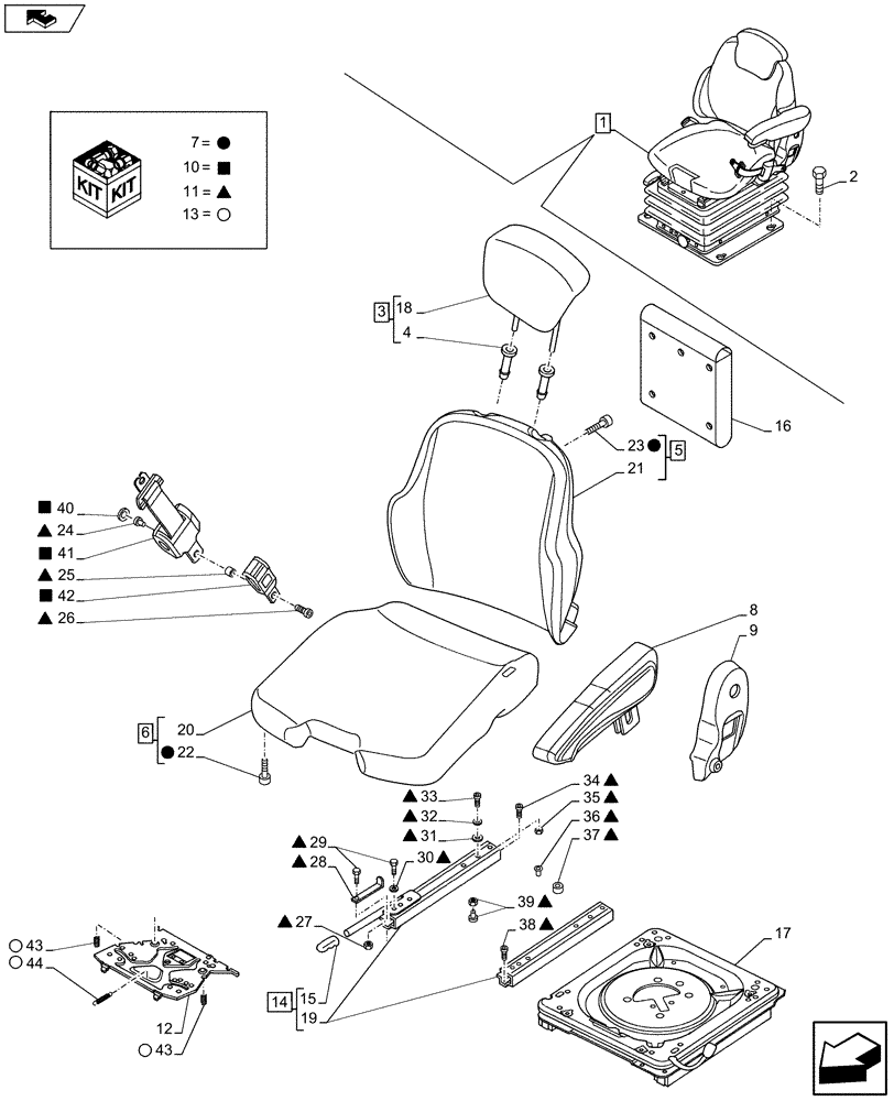 Схема запчастей Case IH MAXXUM 120 - (90.124.AE[04]) - VAR - 330709 - SUSPENSION SEAT, W/ GARU, HEATED (90) - PLATFORM, CAB, BODYWORK AND DECALS