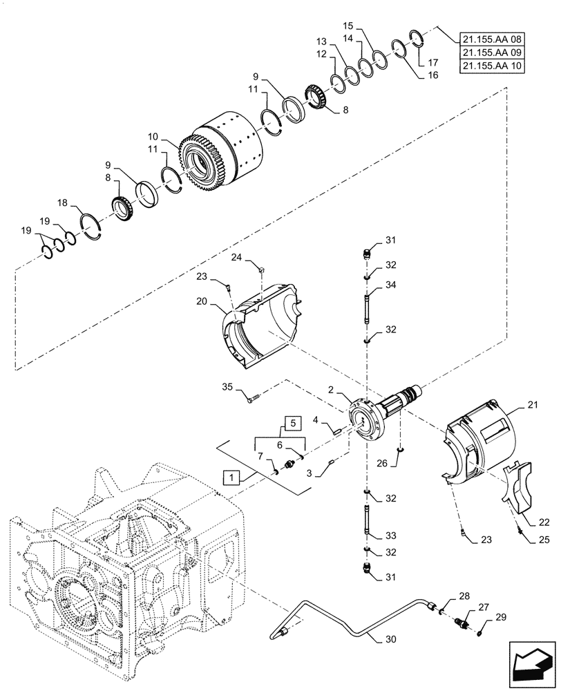 Схема запчастей Case IH MAGNUM 340 - (21.155.AA[02]) - POWERSHIFT - RANGE TRANSMISSION - MFD PARK BRAKE - ASN ZDRD04268 (21) - TRANSMISSION