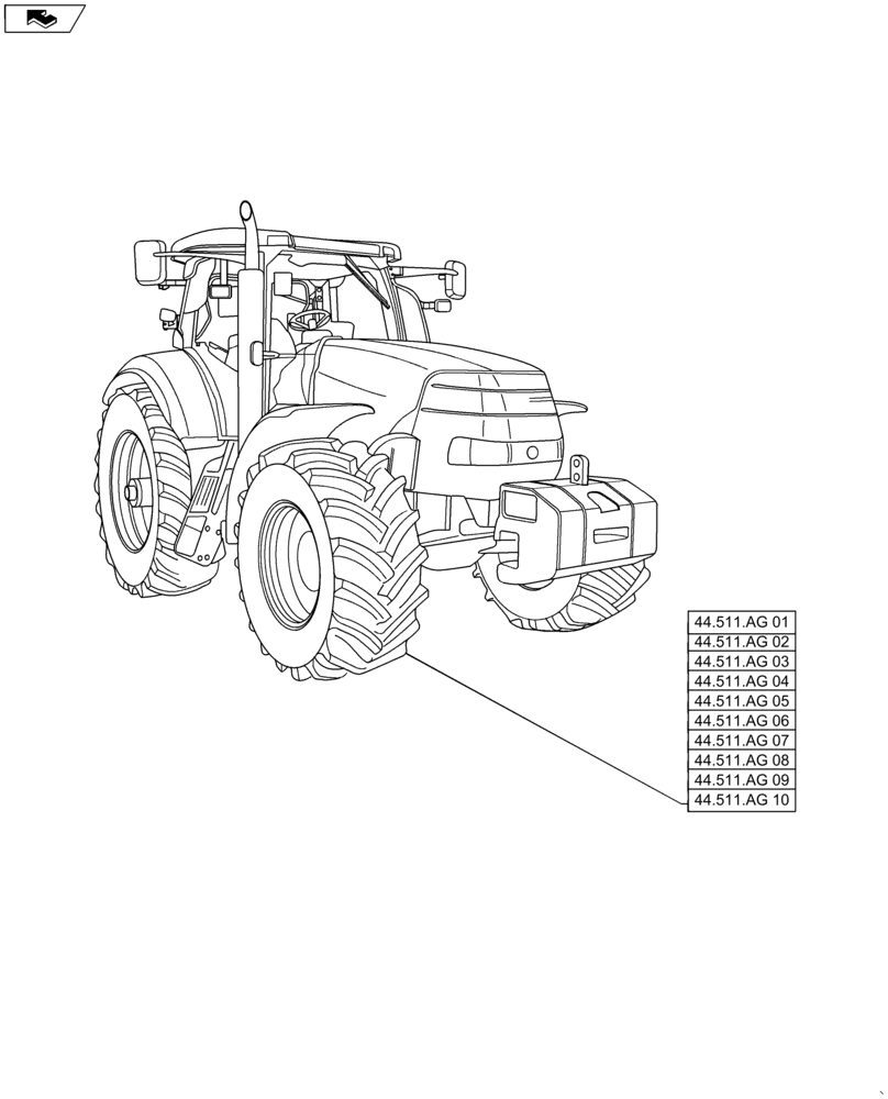 Схема запчастей Case IH MAXXUM 120 - (44.000.00[01]) - SECTION INDEX - WHEELS - FRONT (44) - WHEELS