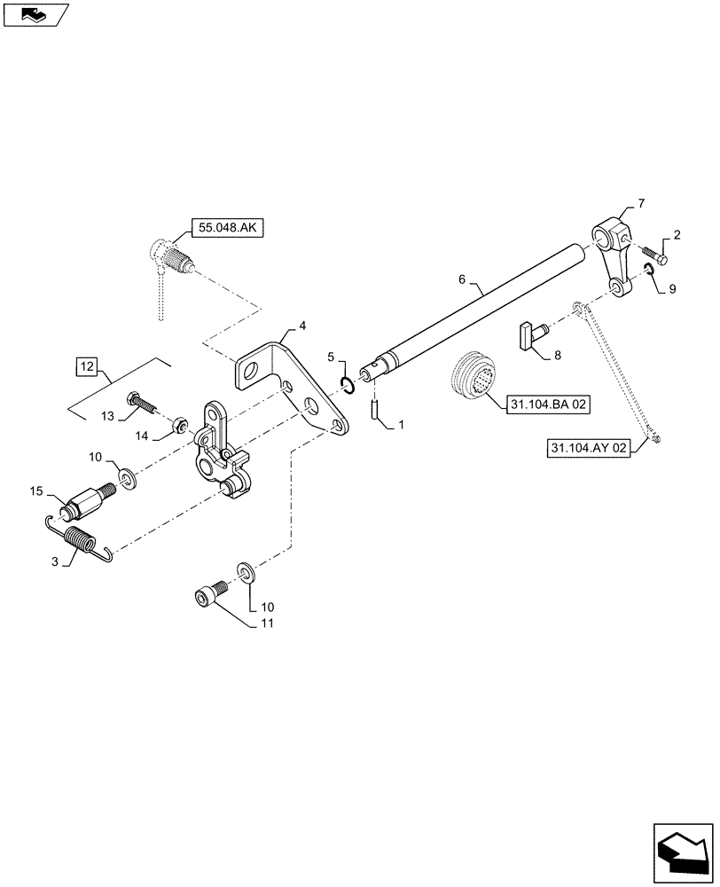 Схема запчастей Case IH MAXXUM 140 - (31.104.AY[01]) - VAR - 331802, 332802, 743679 - GROUND SPEED PTO - LEVERS AND RELATED PARTS (31) - IMPLEMENT POWER TAKE OFF