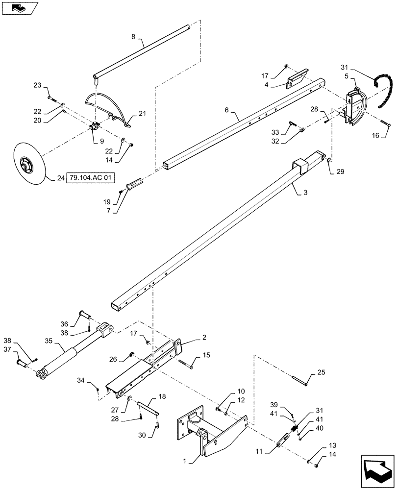 Схема запчастей Case IH 1215 - (79.104.AB[05]) - MARKER ASSEMBLY RIGHT FOR 8 ROW 36", 38", 40 (79) - PLANTING