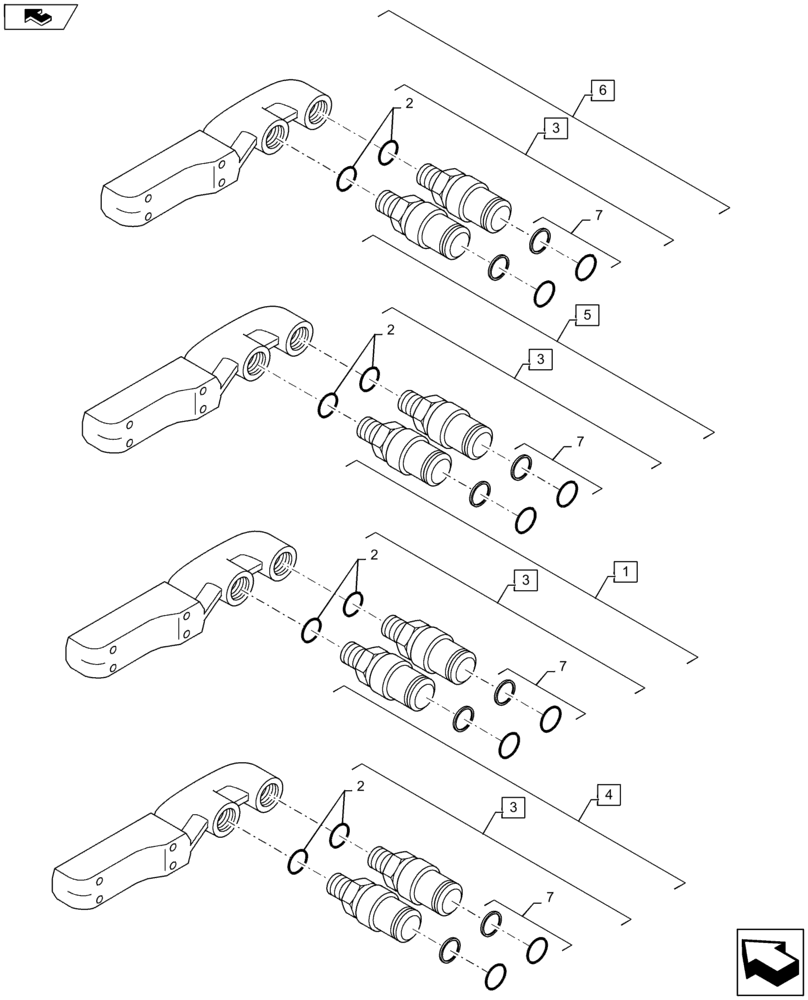 Схема запчастей Case IH MAXXUM 120 - (35.204.BB) - QUICK COUPLERS GROUP - BREAKDOWN (35) - HYDRAULIC SYSTEMS