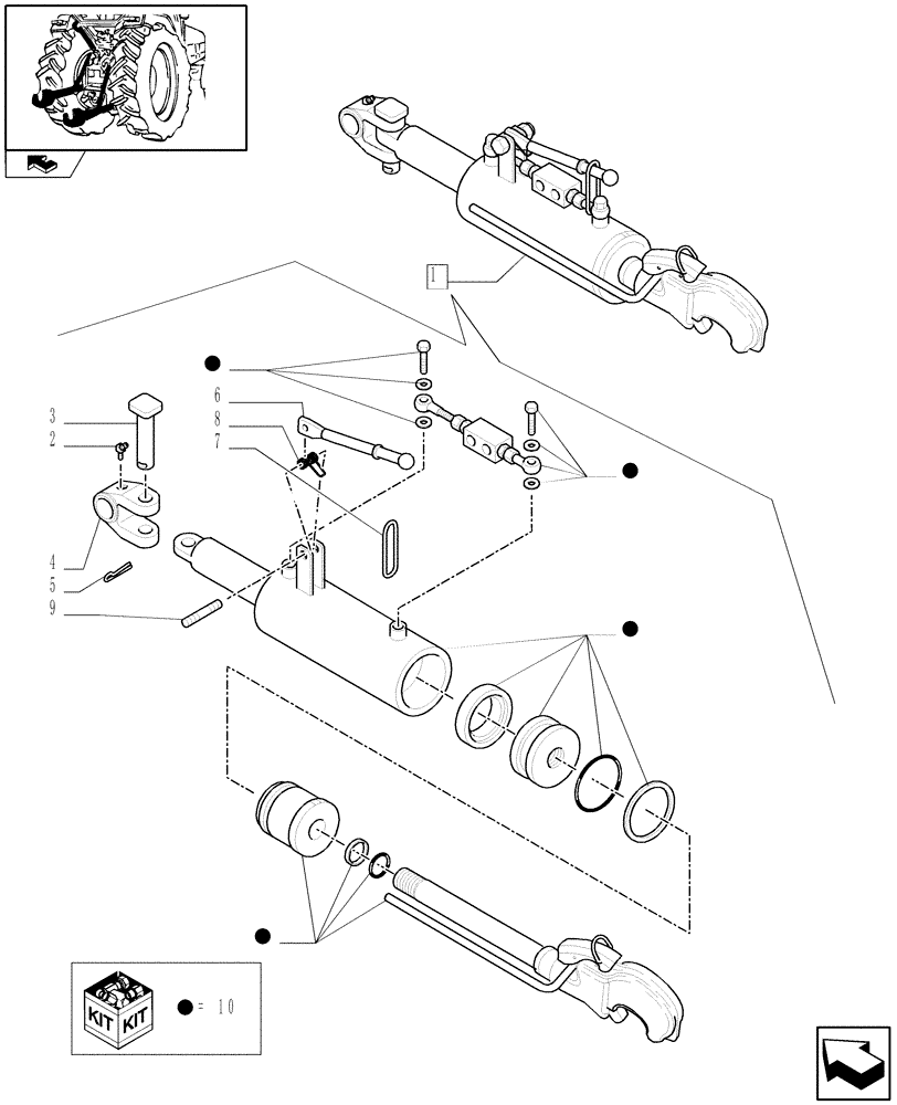 Схема запчастей Case IH PUMA 125 - (1.89.6/03A) - THIRD-POINT TOP LINK - BREAKDOWN (VAR.330921-331921) (09) - IMPLEMENT LIFT