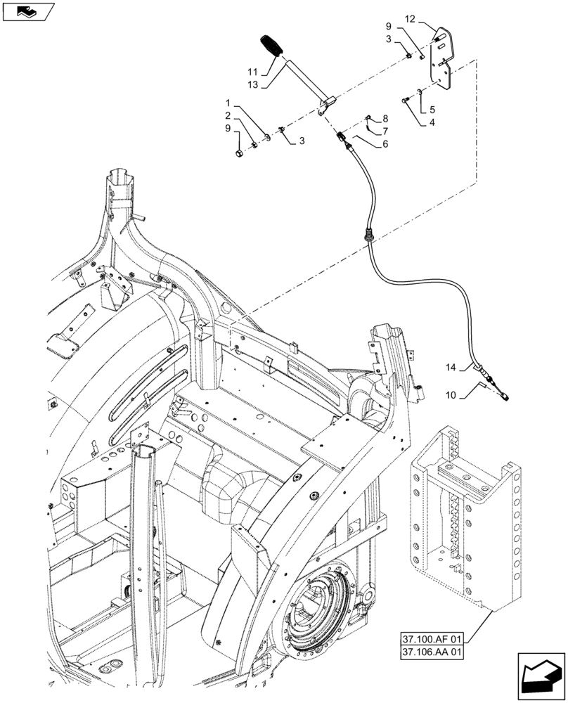 Схема запчастей Case IH MAXXUM 110 - (37.106.AG[02]) - VAR - 331943, 331945 - AUTOMATIC PICK UP HITCH WITH SWINGING DRAWBAR -CONTROL LEVER (37) - HITCHES, DRAWBARS & IMPLEMENT COUPLINGS