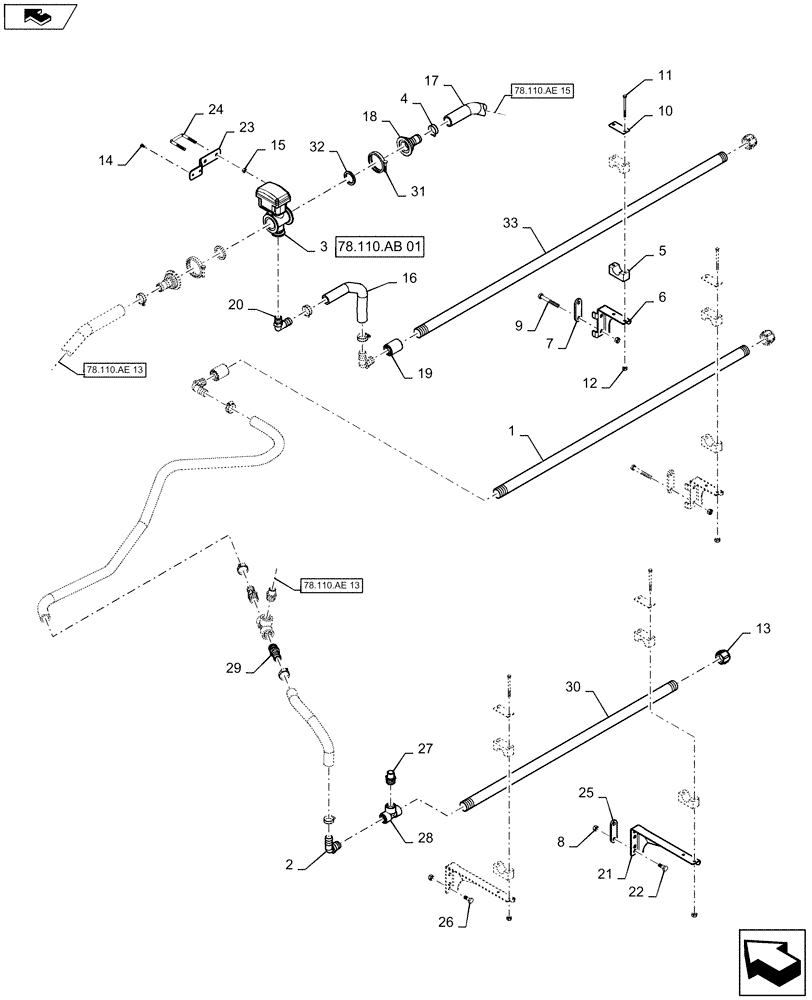 Схема запчастей Case IH 2240 - (78.110.AE[14]) - BOOM PLUMBING, RH, INNER, 20" NOZZLE SPACING, 6 SECTION, 80 (78) - SPRAYING