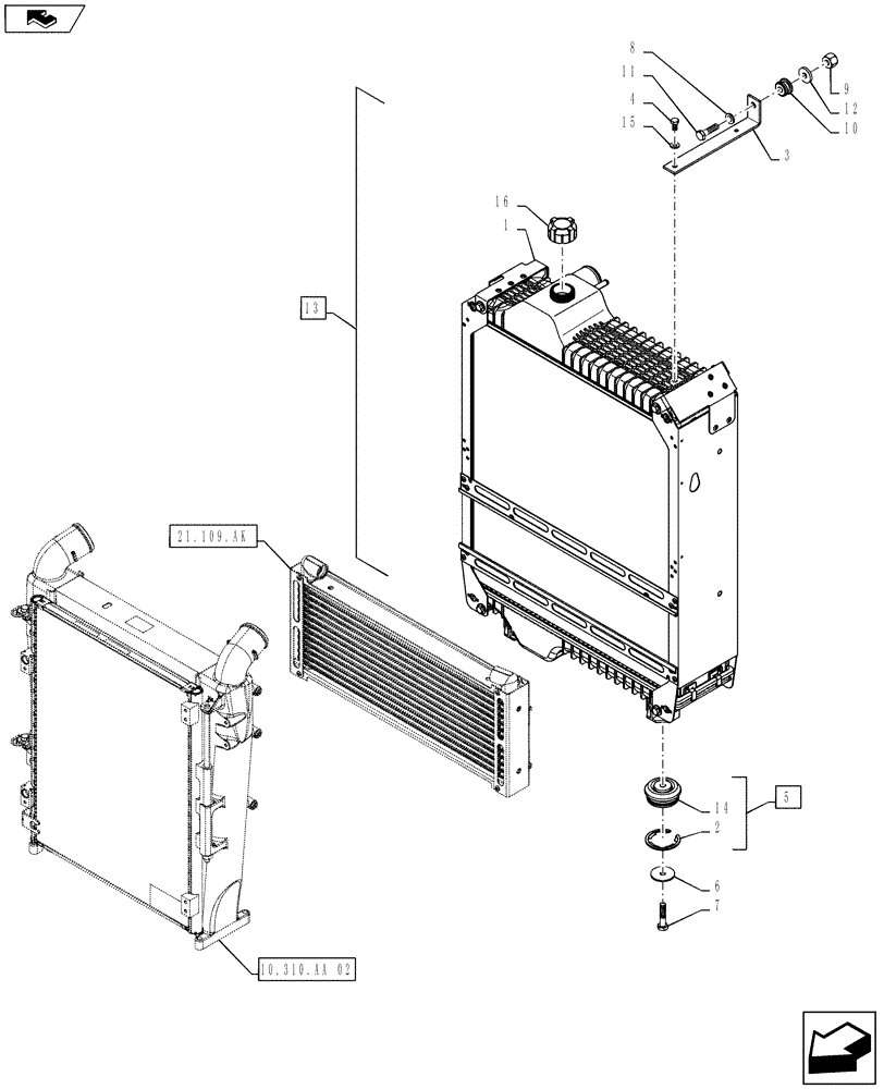 Схема запчастей Case IH MAXXUM 110 - (10.400.BE) - VAR - 330643 + STD - RADIATOR & RELATED PARTS (10) - ENGINE