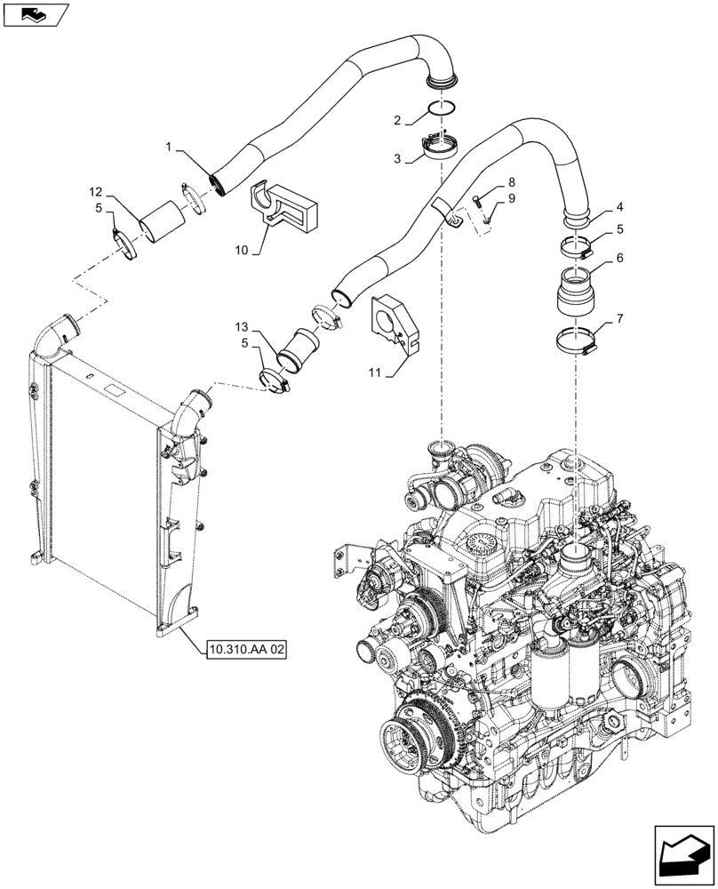 Схема запчастей Case IH MAXXUM 125 - (10.310.AD[02]) - AIR INTAKE LINE (10) - ENGINE