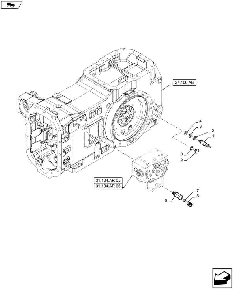 Схема запчастей Case IH MAXXUM 110 - (55.021.AB[02]) - VAR - 331333 + STD - REAR AXLE HOUSING - WARNING AND ALARM SIGNAL EQUIPMENT (55) - ELECTRICAL SYSTEMS