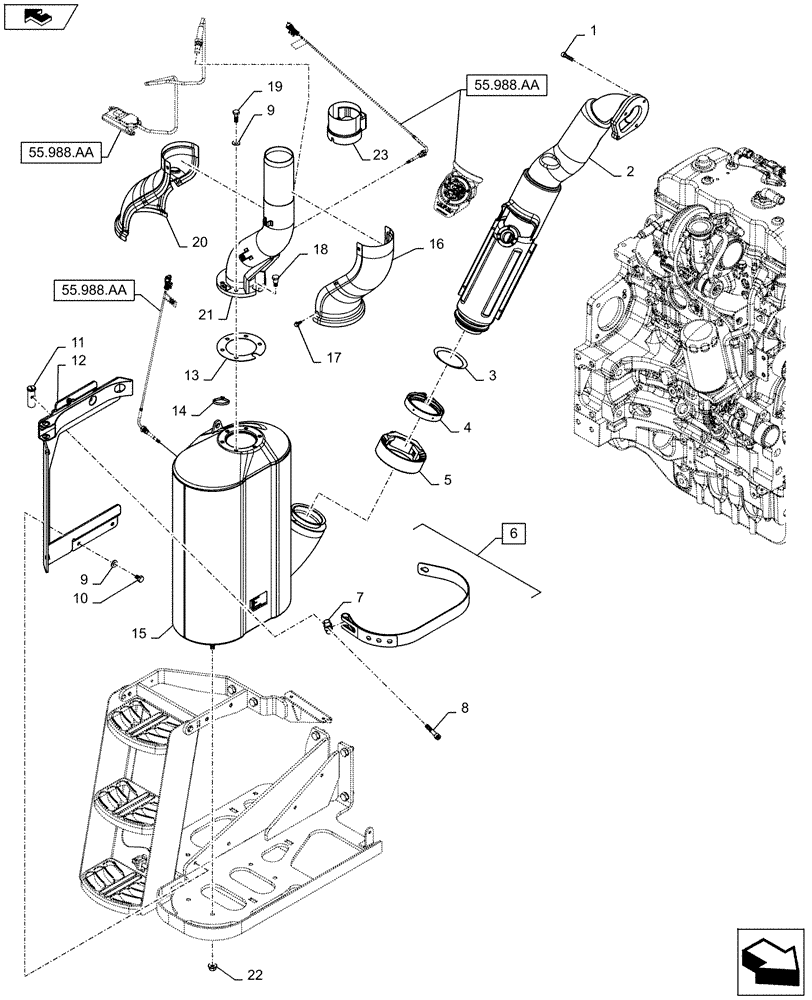 Схема запчастей Case IH MAXXUM 120 - (10.254.AI[01]) - STD + VAR - 330158 - EXHAUST SYSTEM - MUFFLER (10) - ENGINE