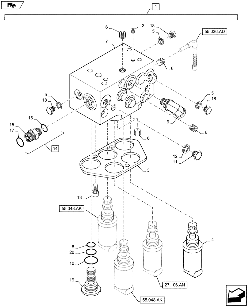 Схема запчастей Case IH MAXXUM 115 - (31.104.AR[05]) - ELECTROHYDRAULIC CONTROL VALVE FOR 30 AND 40KM/H TRANSMISSION LESS CREEPER - BREAKDOWN (31) - IMPLEMENT POWER TAKE OFF