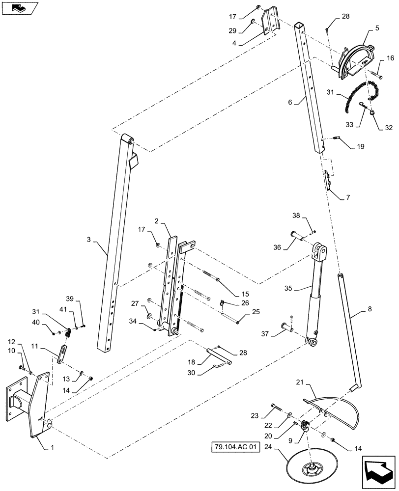 Схема запчастей Case IH 1215 - (79.104.AB[03]) - MARKER ASSEMBLY RIGHT FOR 6 ROW 36", 38", 40" AND 8 ROW 30" (79) - PLANTING