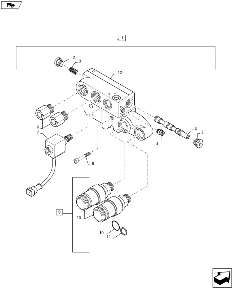 Схема запчастей Case IH MAXXUM 120 - (35.204.BE[27]) - VAR - 334845, 743685 - CHANGEOVER VALVE - BREAKDOWN (35) - HYDRAULIC SYSTEMS