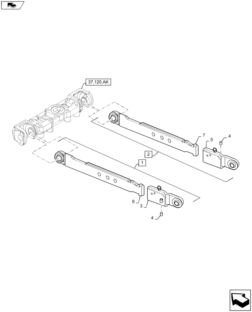 Схема запчастей Case IH MAXXUM 120 - (37.120.AO[03]) - VAR - 331970 - CAT 2 FLEXIBLE LINKS - LOWER ARMS (37) - HITCHES, DRAWBARS & IMPLEMENT COUPLINGS