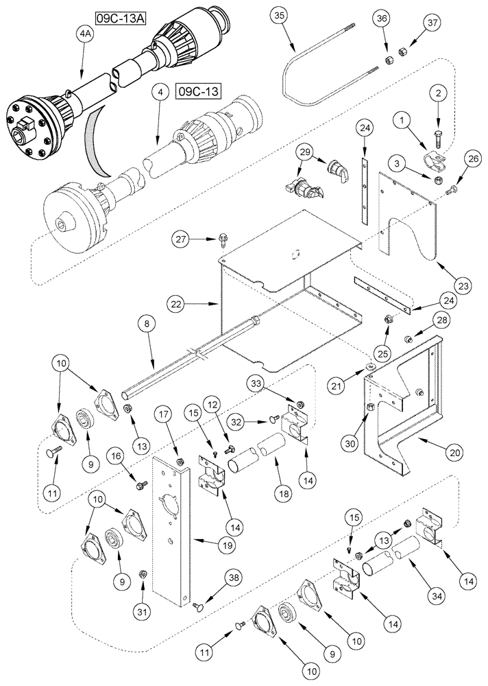 Схема запчастей Case IH 1010 - (09C-11) - AUGER JACKSHAFT DRIVE 30.0 FOOT HEADER (09) - CHASSIS/ATTACHMENTS