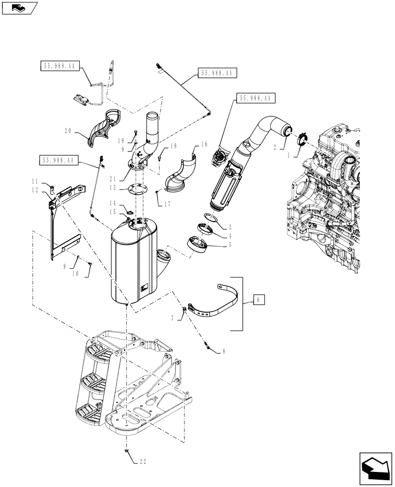 Схема запчастей Case IH MAXXUM 140 - (10.254.AI[02]) - EXHAUST SYSTEM - MUFFLER (10) - ENGINE